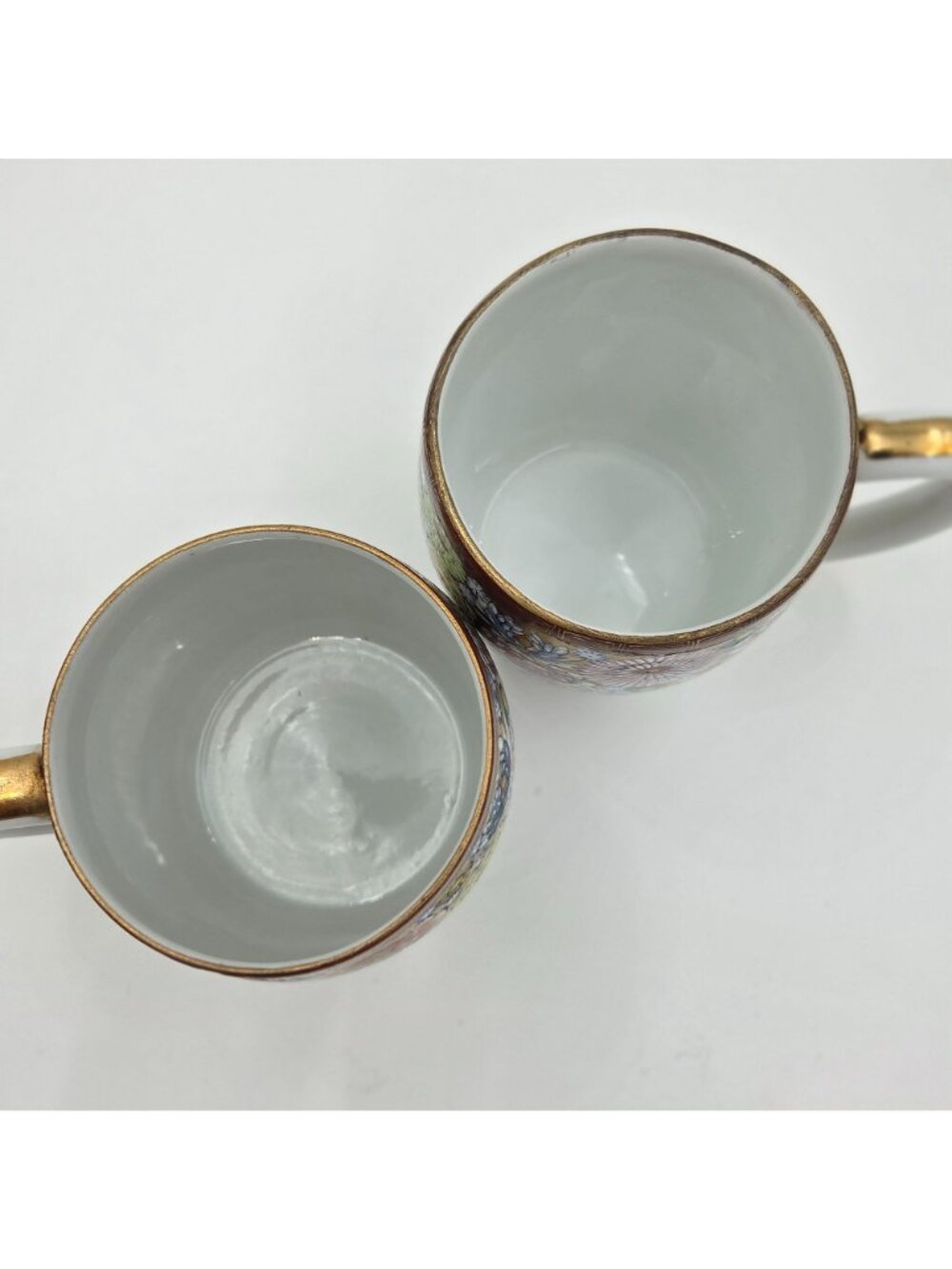 Kutani Yaki Hanazume Handpainted Floral Gosai-de Gold Trim Set 2 Coffee Tea Cup - Picture 7 of 8